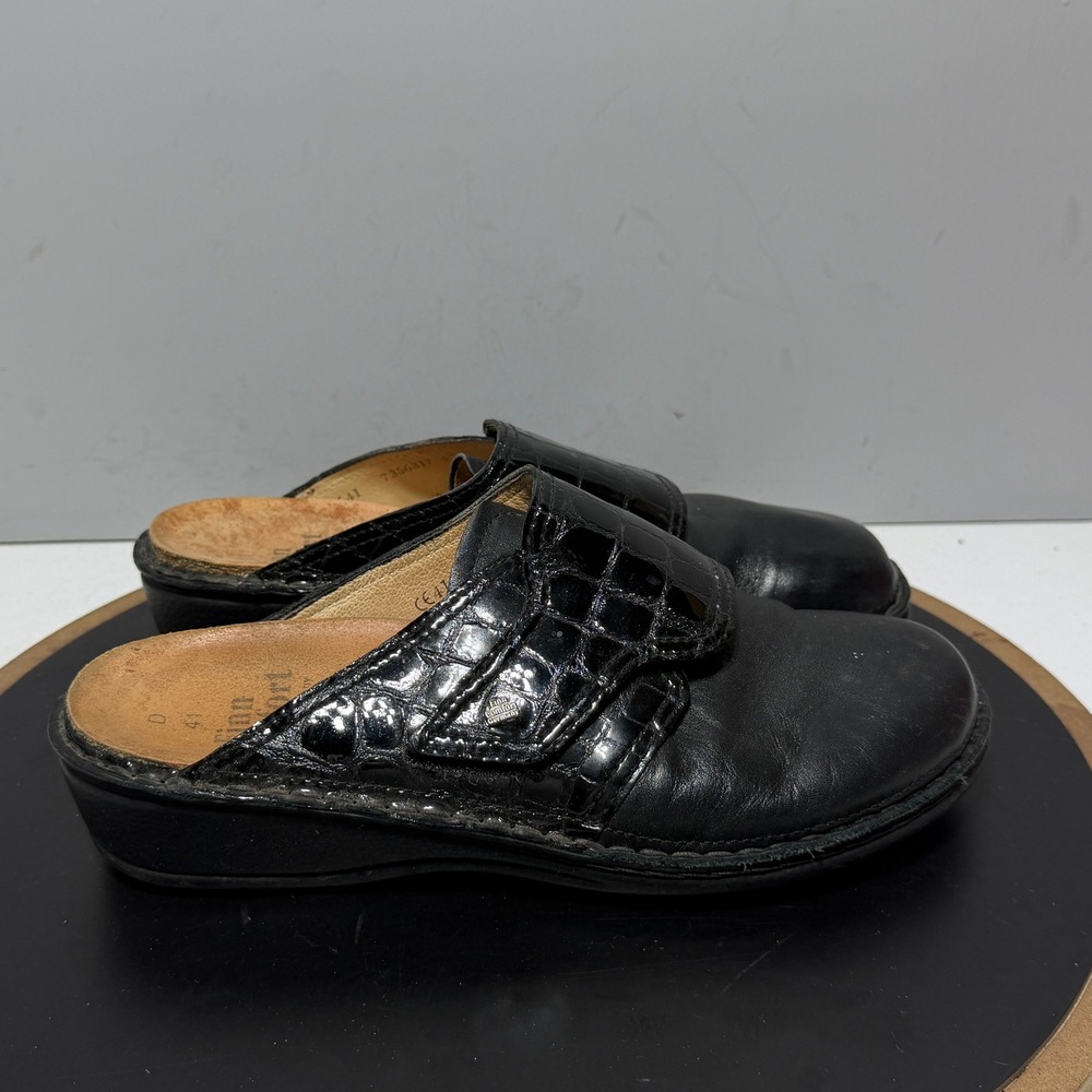 Finn Comfort Leather Clog Mules Women Size 41 Orthopedic Support Black Slip On